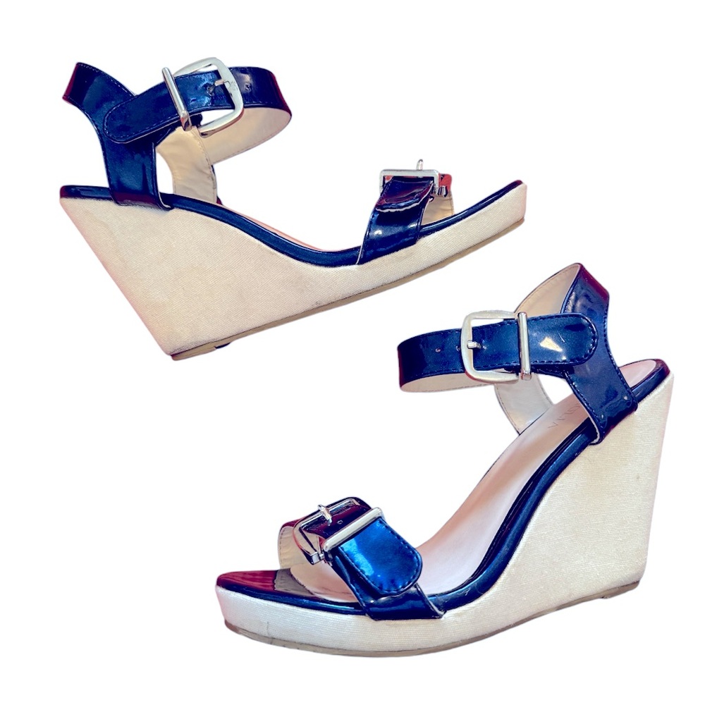 Intaglia Cobalt Blue Ankle Strap Canvas Wedges